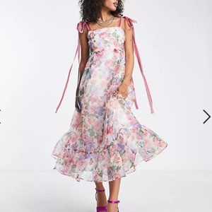 NWOT - Sister Jane bow strap midi dress in printed floral mesh